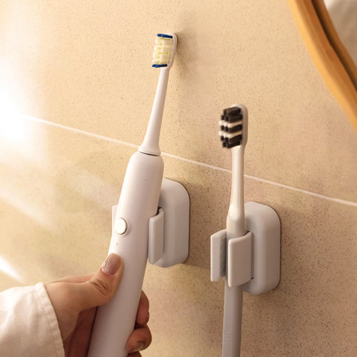 壁面收納|免打孔牙刷、電動牙刷壁掛架 - 懶角落