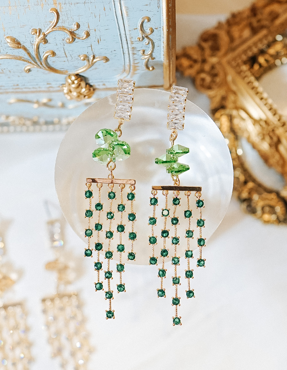 by mii✧垂簾施華洛世奇八卦寶石耳飾✦綠