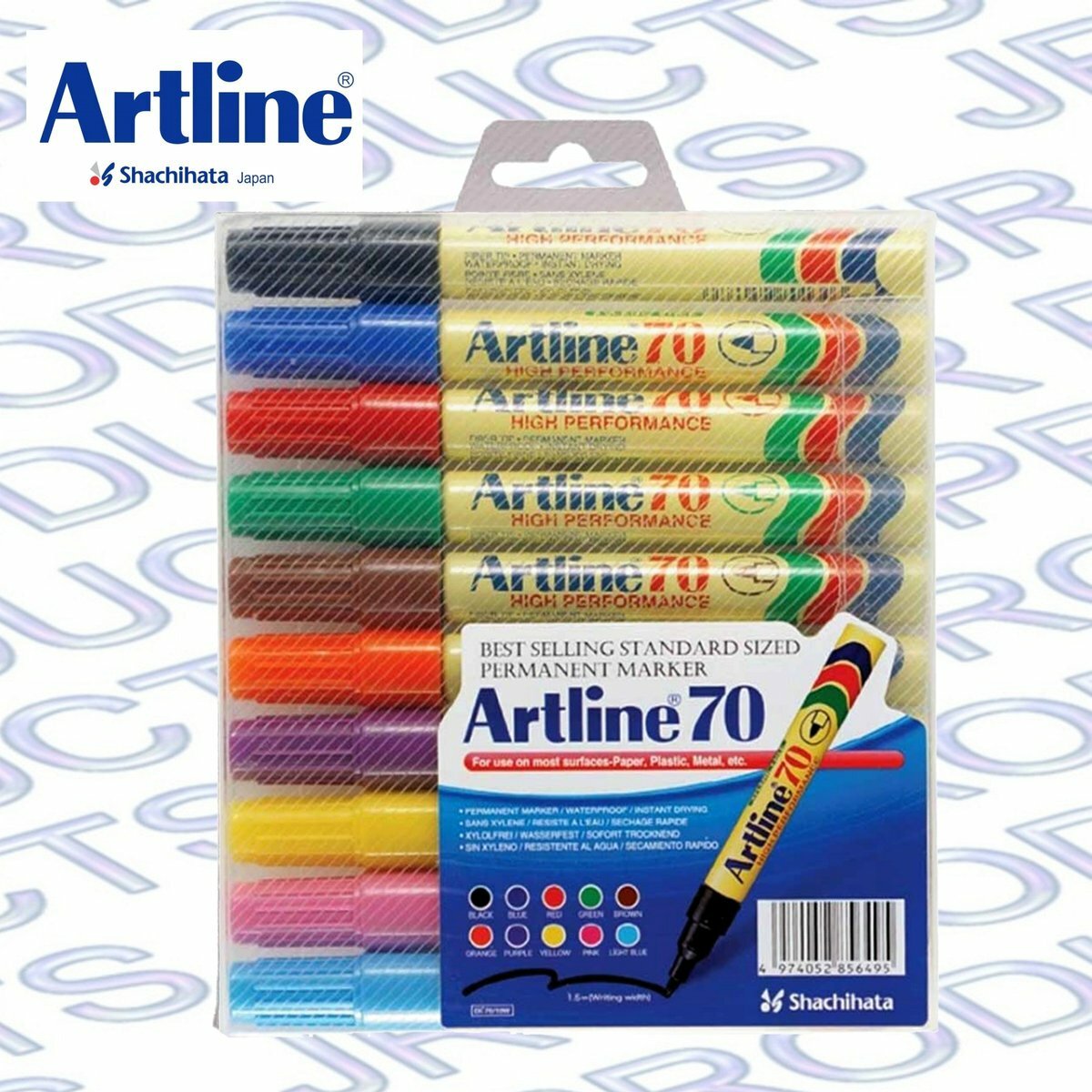 Artline - 日本雅麗牌 EK-70 經典圓頭油性記號筆 (10支/套裝), 10色