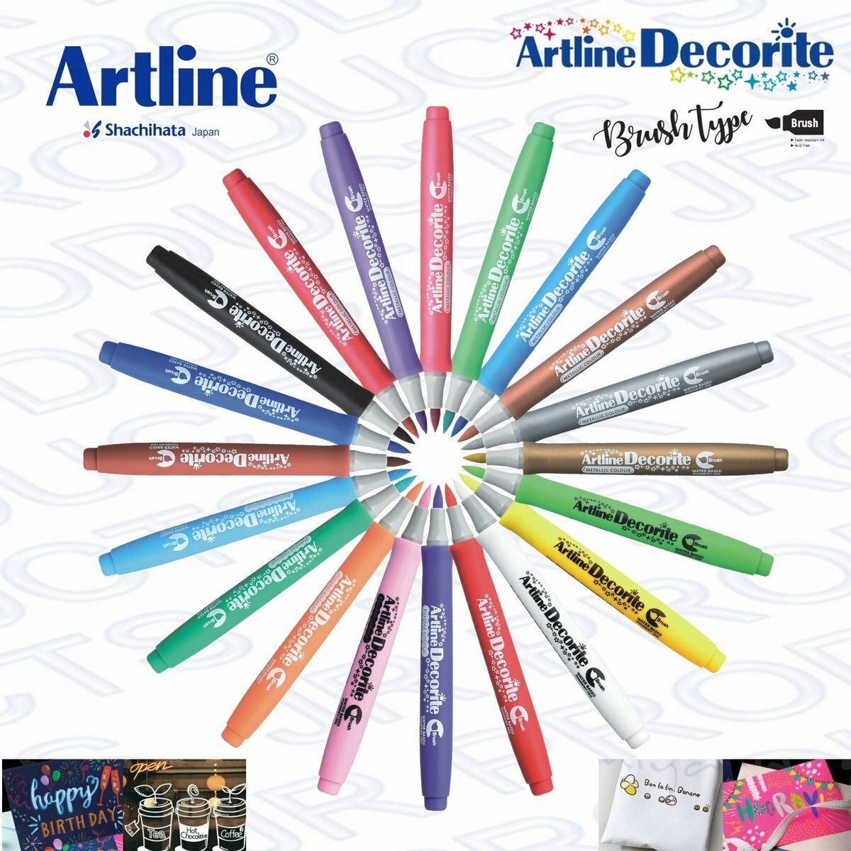 Artline - 日本雅麗牌EDF-F閃亮耀彩軟芯水筆, 20支《全套20色系列》《香港行貨》