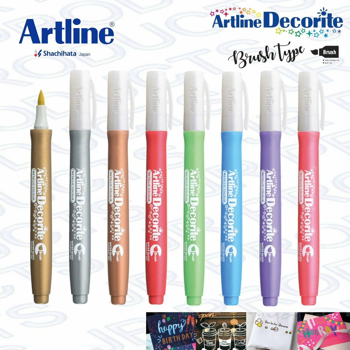 Artline - 日本雅麗牌EDF-F閃亮耀彩軟芯水筆, 8支《金屬8色系列》《香港行貨》