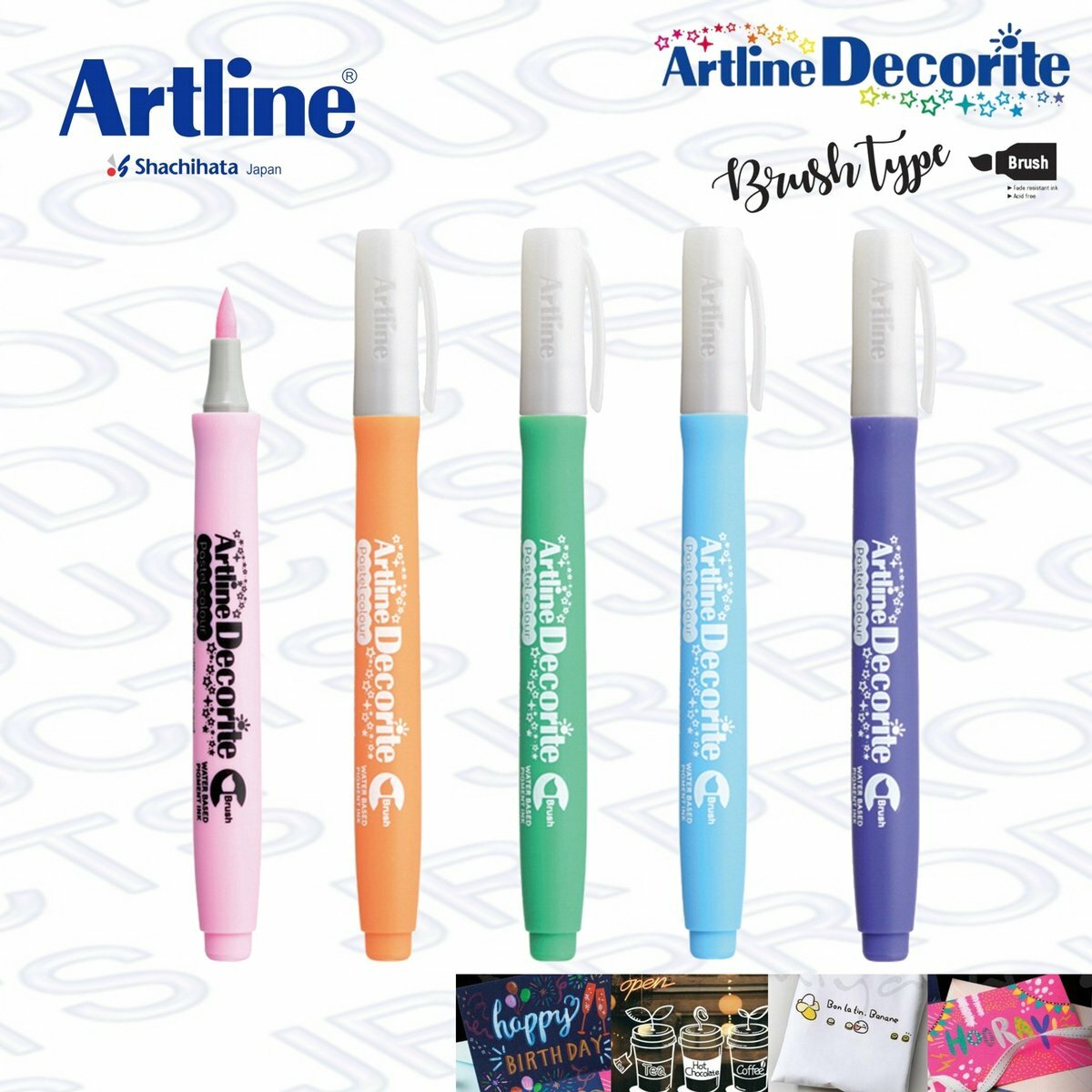 Artline - 日本雅麗牌EDF-F閃亮耀彩軟芯水筆, 5支 《粉彩5色系列》《香港行貨》