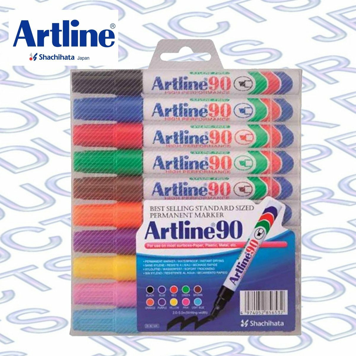 Artline - 日本雅麗牌 EK-90 經典方頭油性記號筆 (10支/套裝), 10色