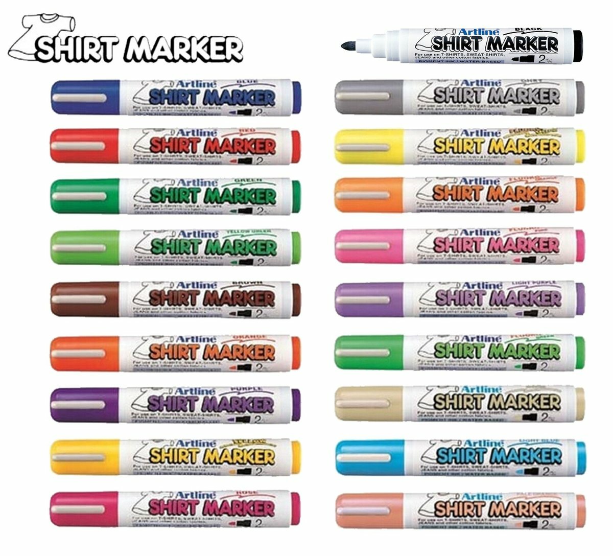 Artline - 日本雅麗牌 EKT-2 防水T恤繪畫筆(19支), 全套19色系列《加送4"X7"麻布DIY繪圖筆袋》