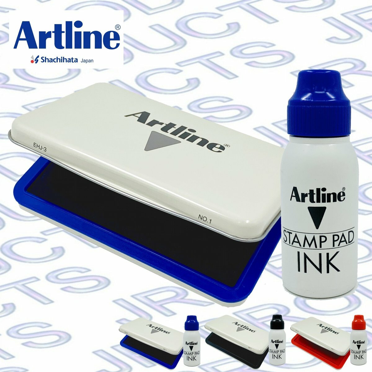 Artline - 日本雅麗牌 No.1 大號印台 , 藍色 / 黑色 / 紅色 #EHJ-3 + 油墨(50毫升) #ESA-2N
