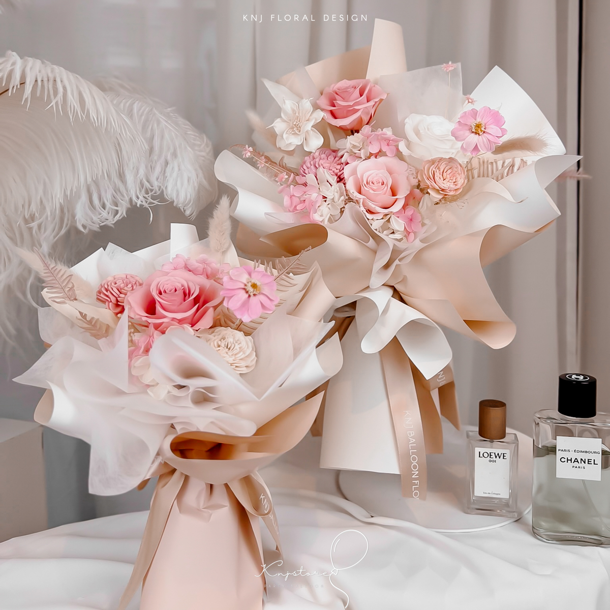 粉米色．永生玫瑰花束