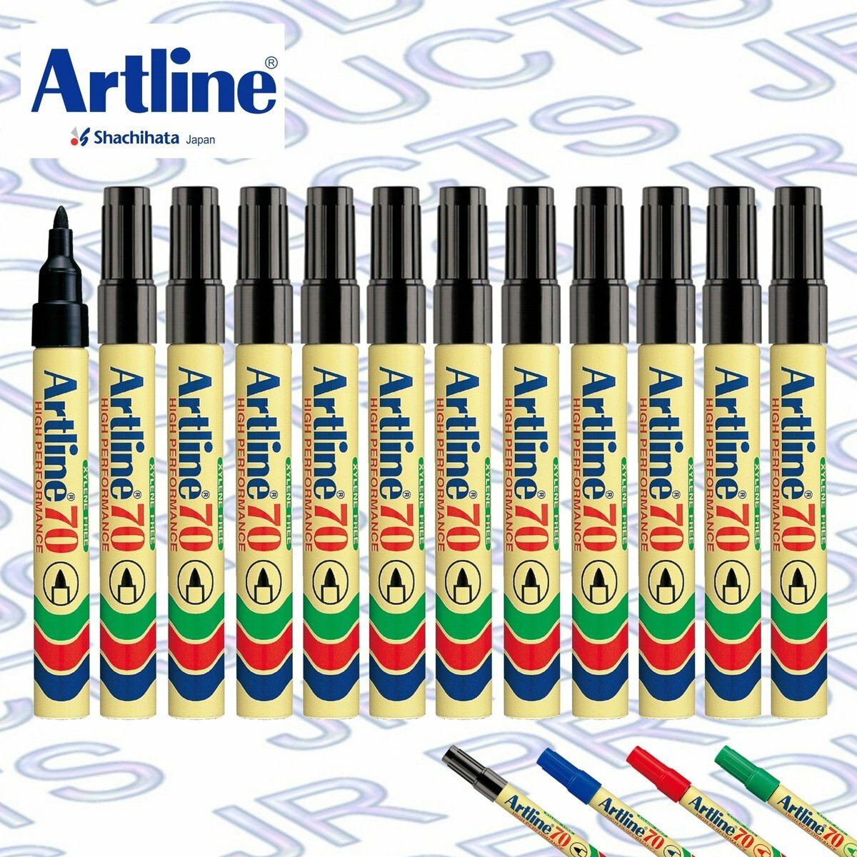 Artline - 日本雅麗牌 EK-70 經典圓頭油性記號筆 (12支/盒裝), 黑色 / 藍色 / 紅色 / 綠色