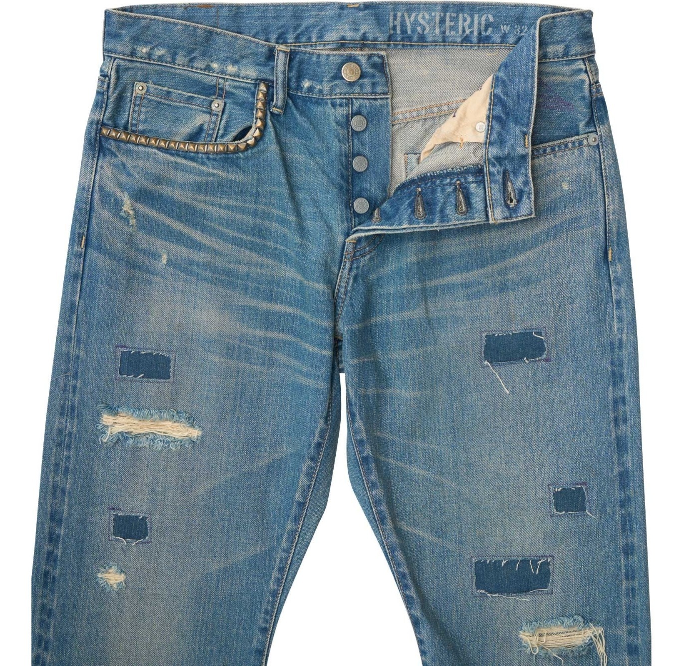 HYSTERIC GLAMOUR SQUARE WINDOW REMAKE SLIM STRIGHT JEANS - INDIGO PRE ORDER ITEM (預訂中)