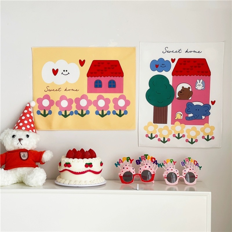《4554》INS可愛卡通風背景牆壁掛布