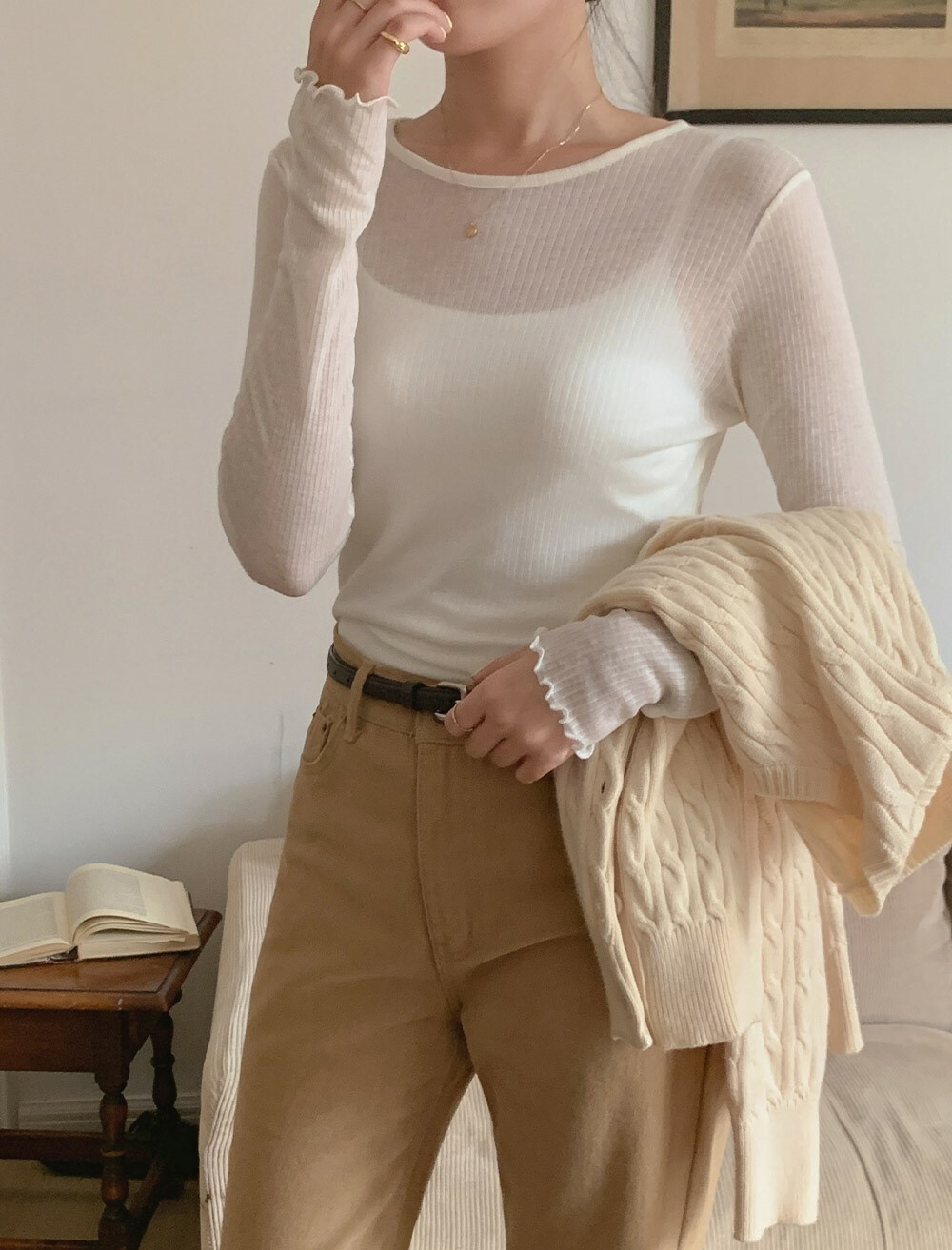 韓國grace muse授權 輕盈芭蕾女孩透感荷葉邊上衣