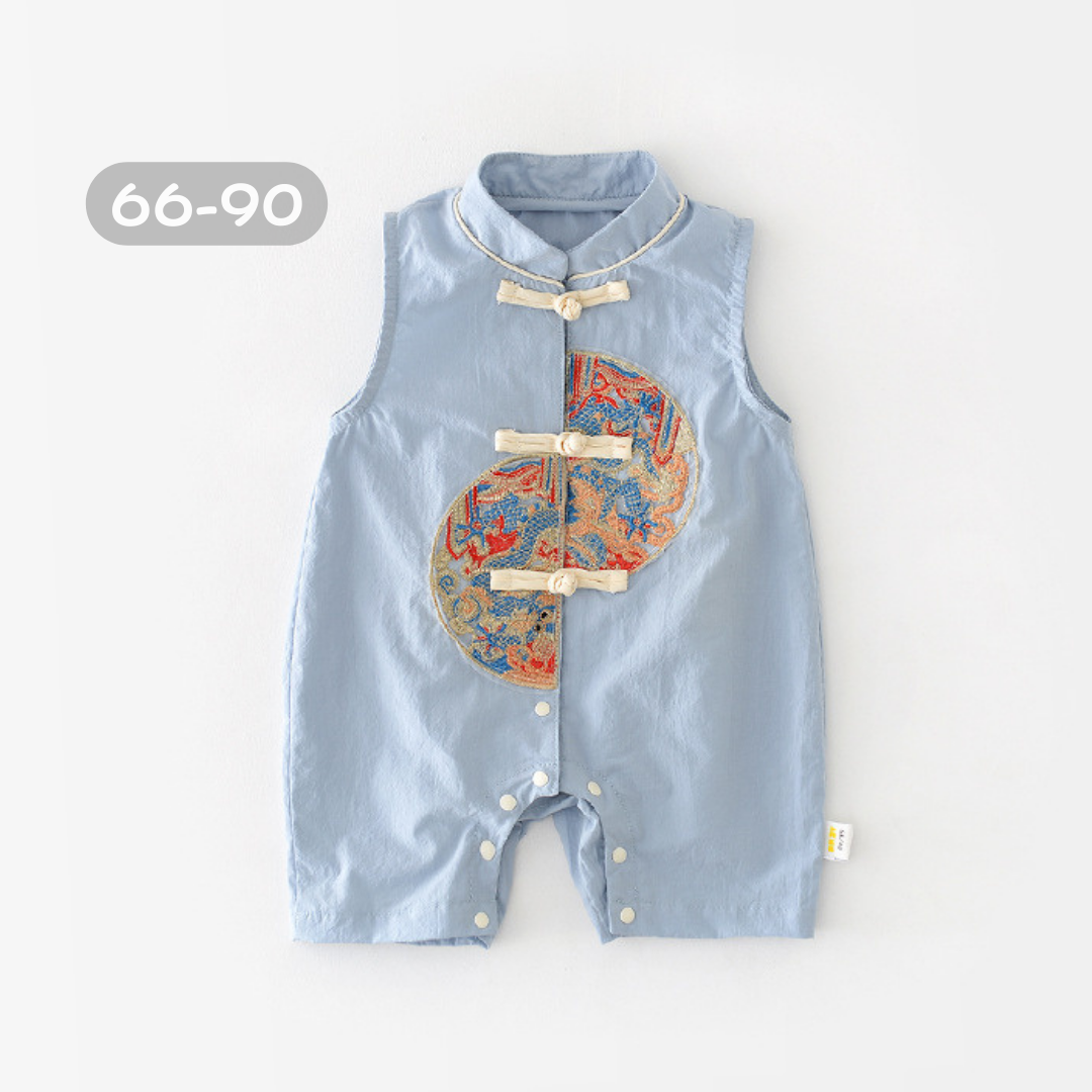 【限量】中國風藍色半圓次袖背心連身衣 MF