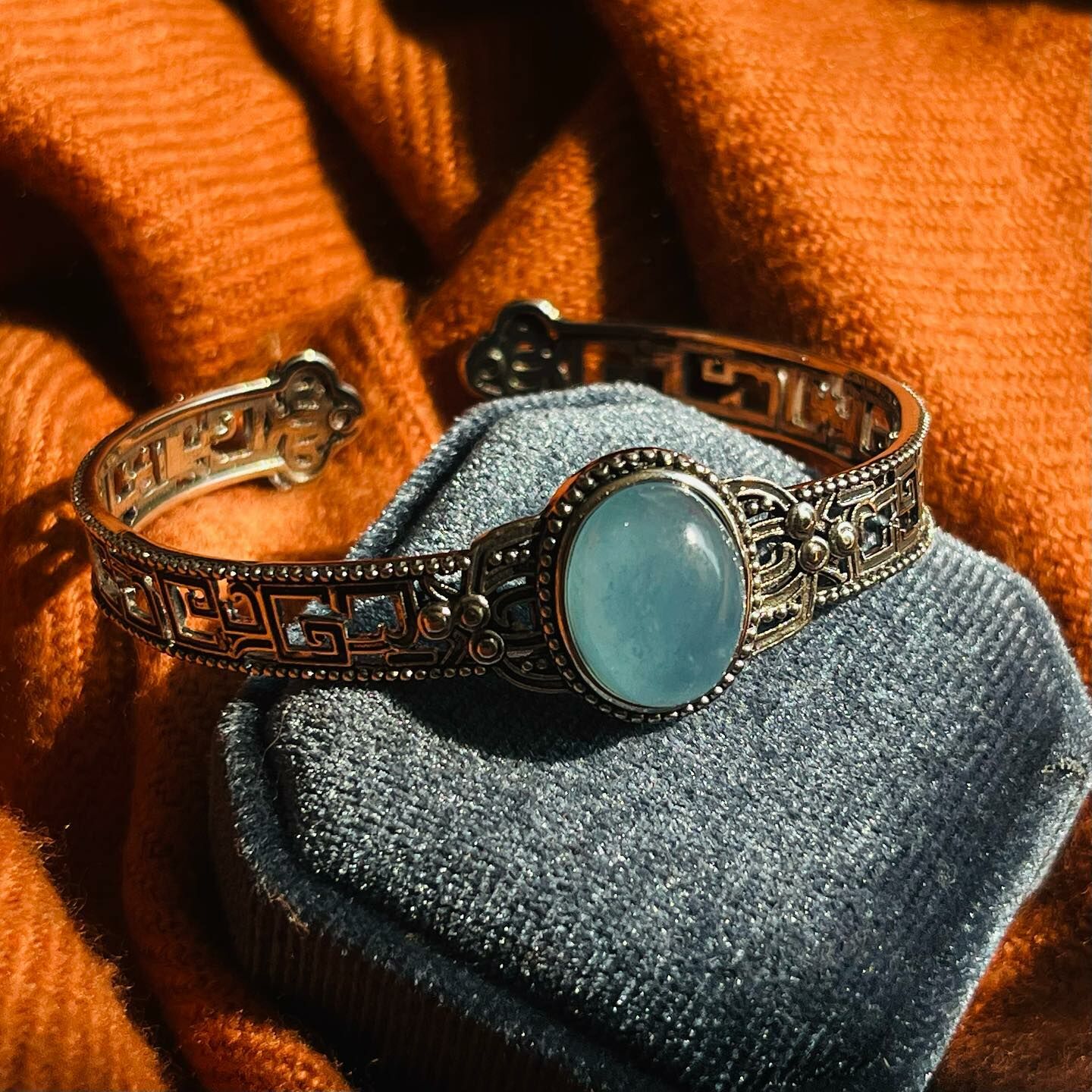 [原石]  海藍寶 金屬手環 水晶手環