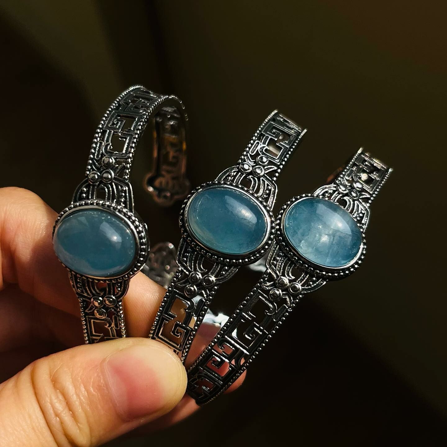 [原石]  海藍寶 金屬手環 水晶手環