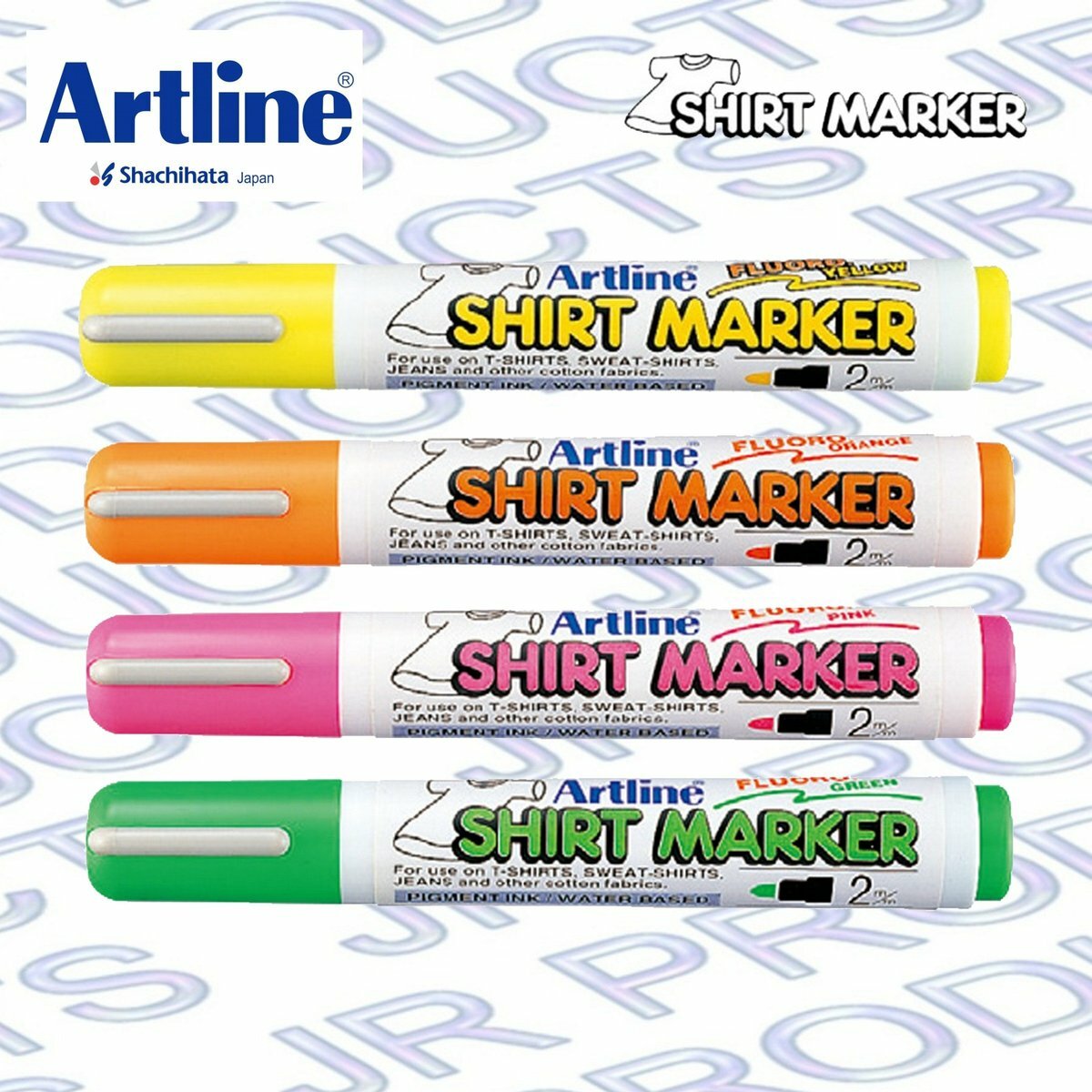 Artline - 日本雅麗牌 EKT-2 防水T恤繪畫筆(4支), 熒光4色系列(黃、橙、粉紅、綠)