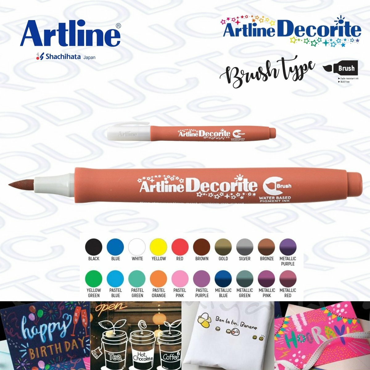 Artline - 日本雅麗牌EDF-F閃亮耀彩軟芯水筆 - 1 支