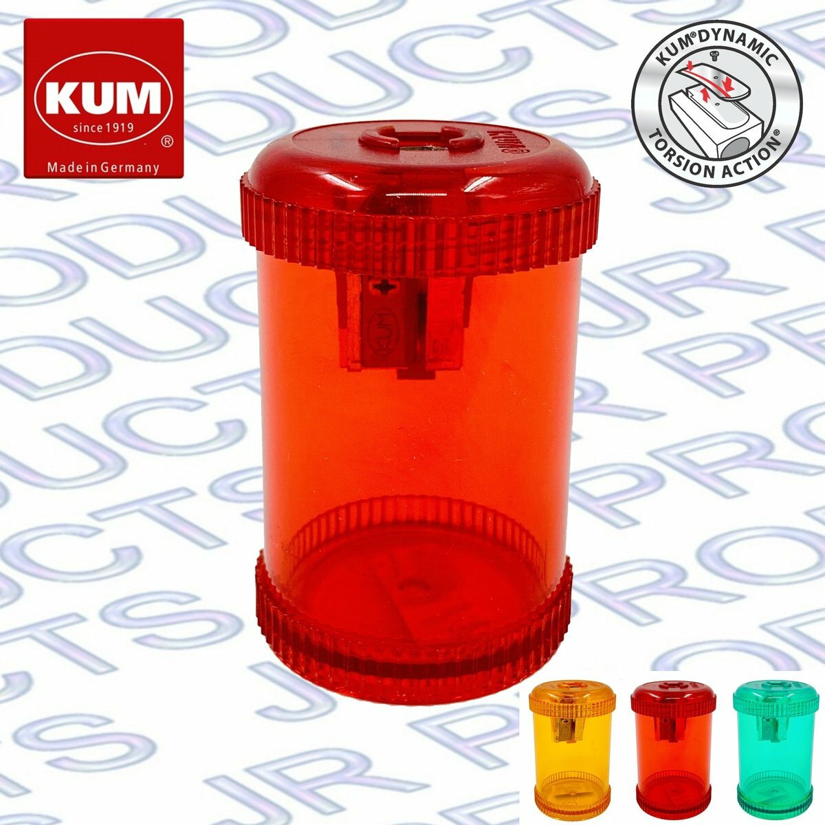 KUM - 德國 鎂合金 單孔桶式 鉛筆刨 連筆碎容器, 紅色/橙色/綠色