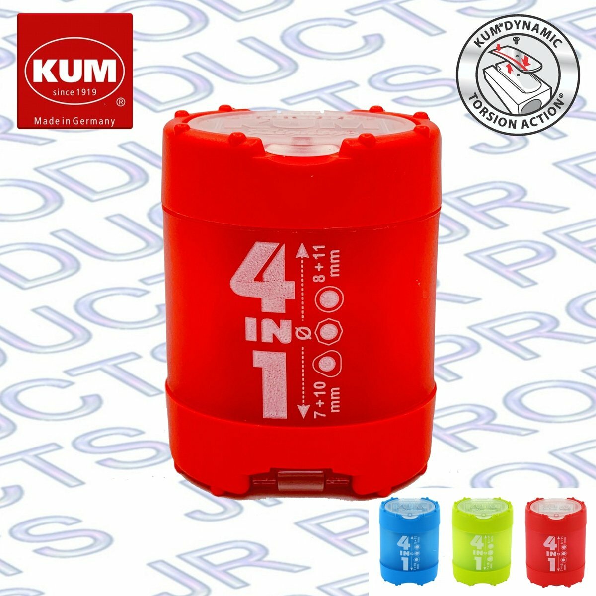 KUM - 德國 4合1桶式 鉛筆刨 連筆碎容器, 紅色 / 藍色 / 綠色《香港行貨》
