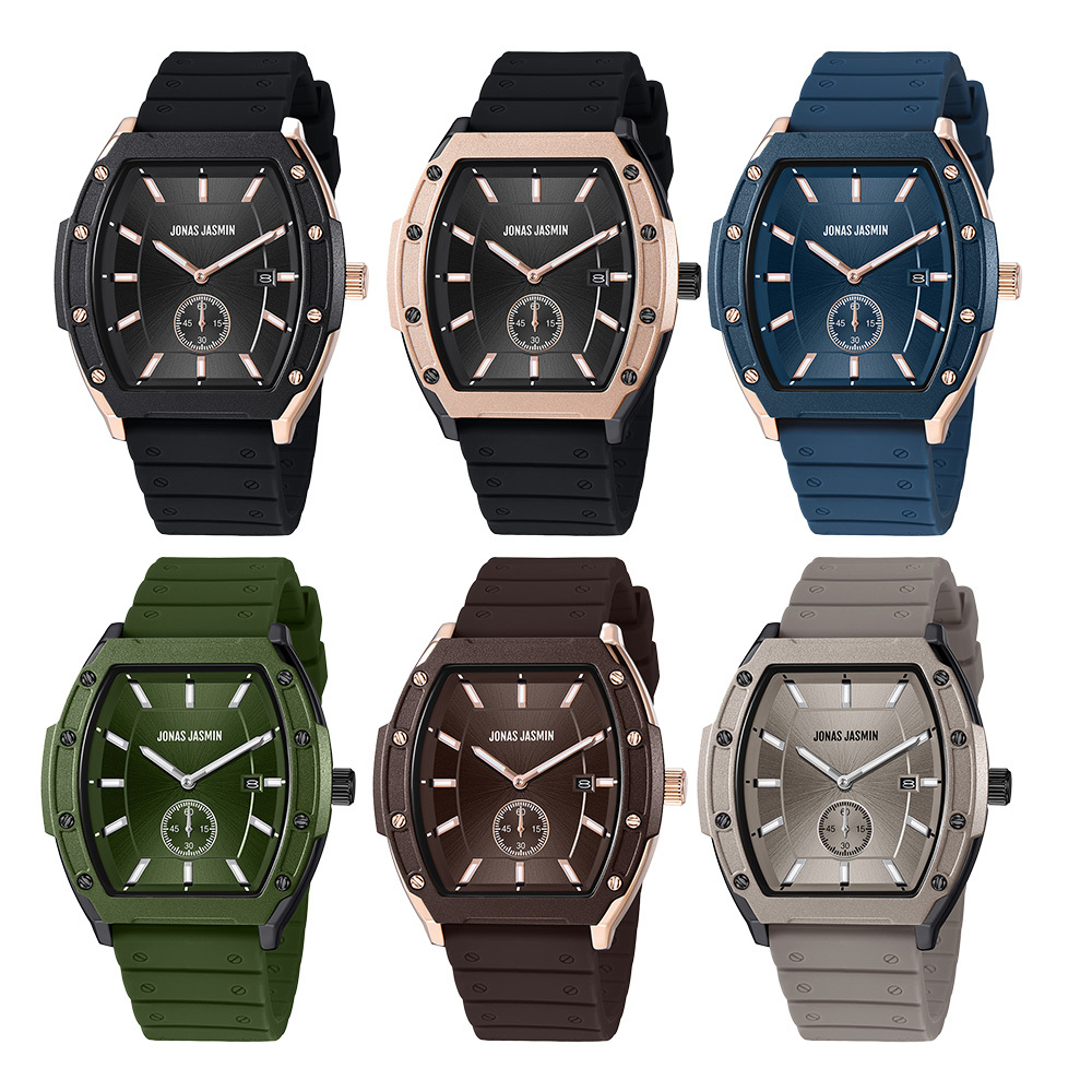 【Jonas Jasmin 喬納斯】JJ-5344M 亮麗配色夜光男款矽膠情侶必備石英錶