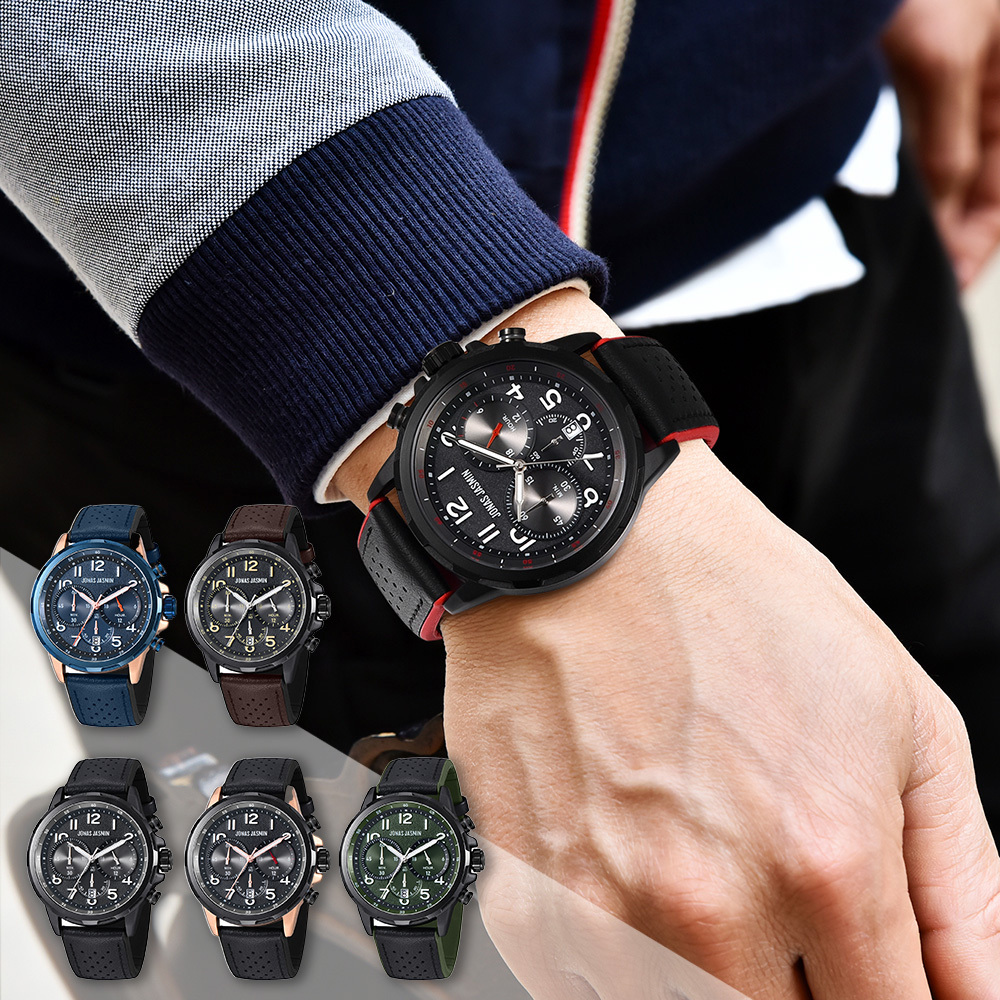 【Jonas Jasmin 喬納斯】JJ-5346MC 亮麗配色夜光帶日期男款矽膠石英錶