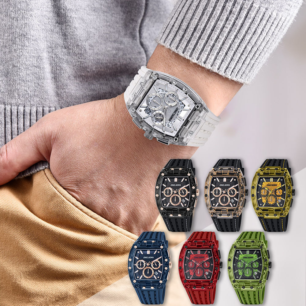 【Jonas Jasmin 喬納斯】石英錶 酒桶錶 三眼錶 酒桶石英錶 PP酒桶型 JJ-5355MC