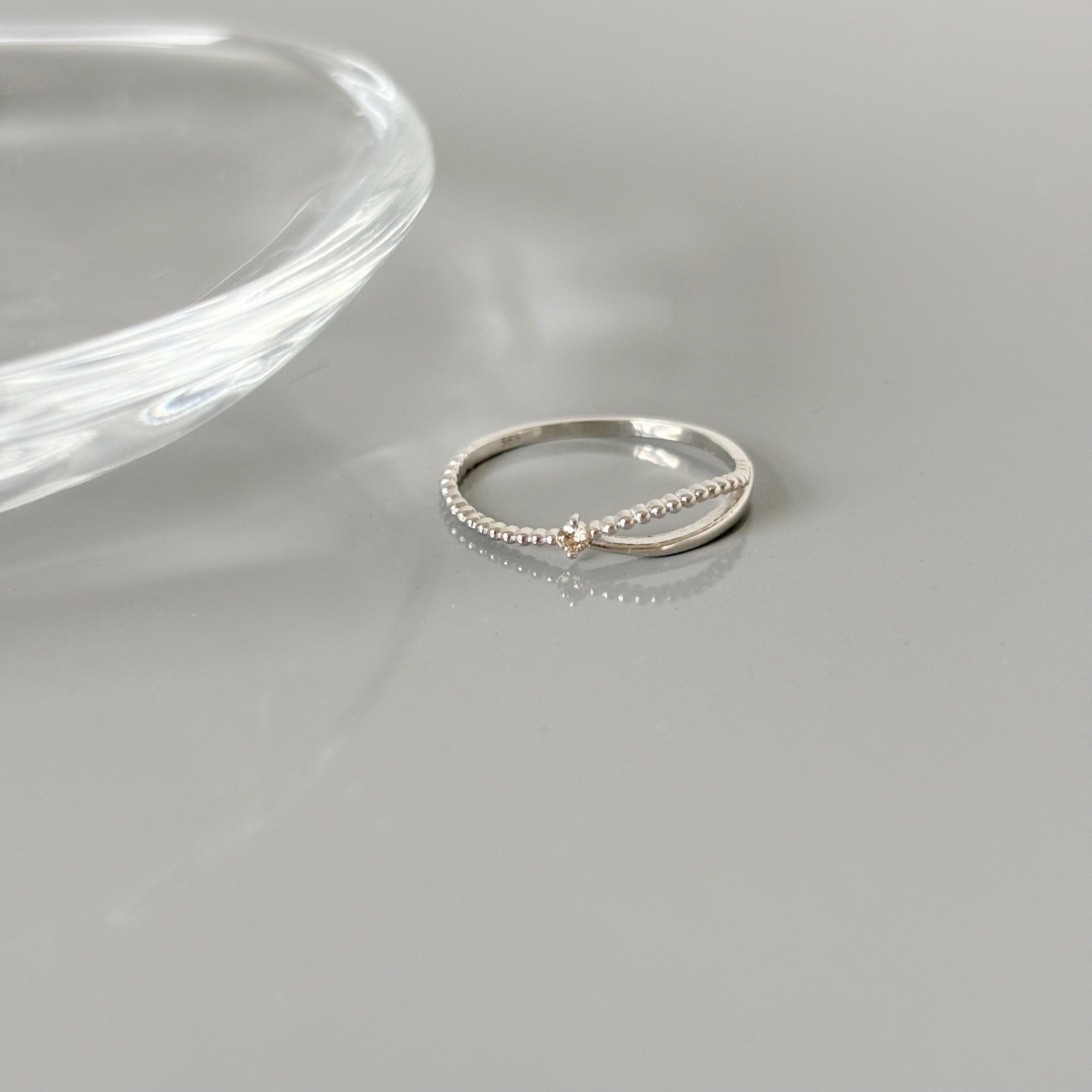 14K 半邊雙層波浪真鑽戒指