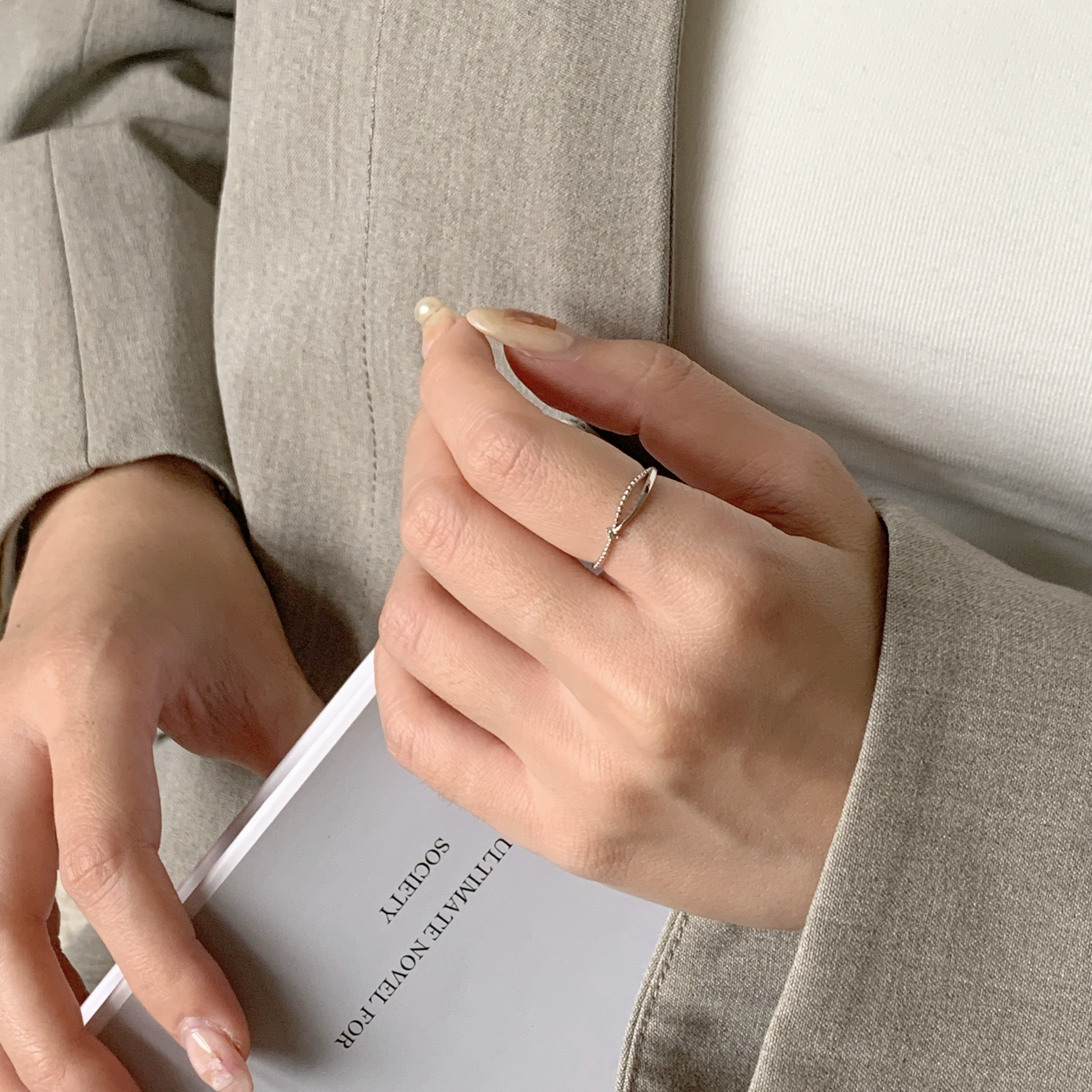 14K 半邊雙層波浪真鑽戒指