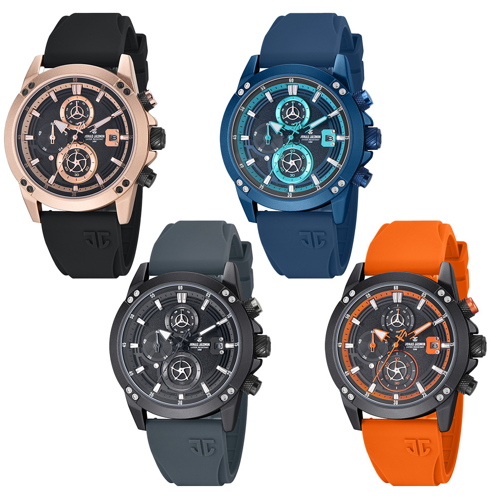 【Jonas Jasmin 喬納斯】JJ-5367MC 真三眼 帶日期 夜光 男款 矽膠 石英錶