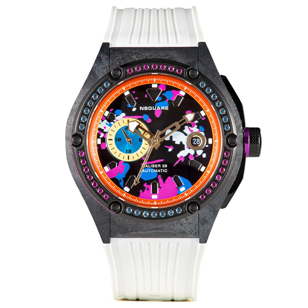 (預購)【NSQUARE】MultiColored G0543-N39.3 多彩多姿系列 碳纖維 自動機械錶 躍動白