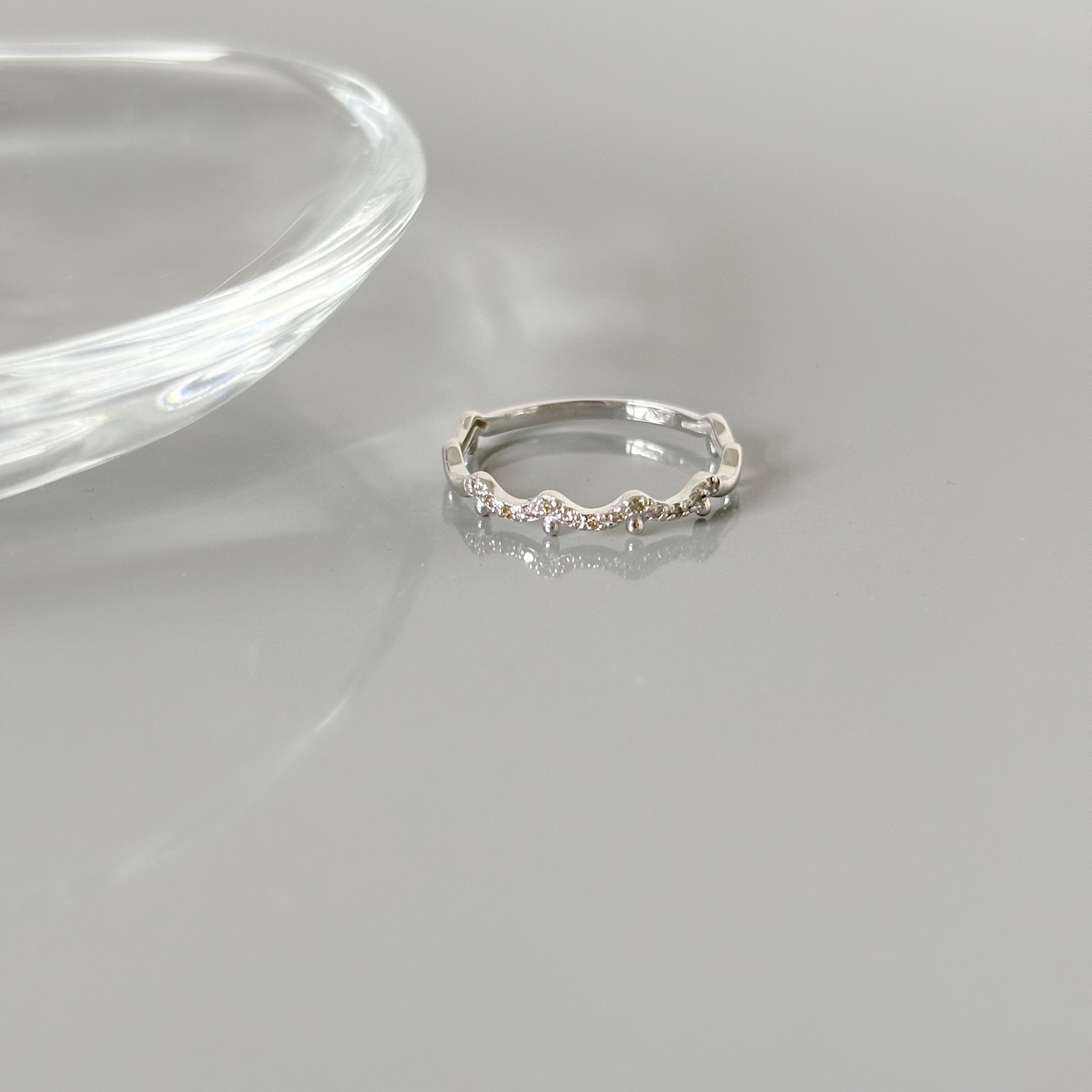 14K 波浪小珠排鑽戒指