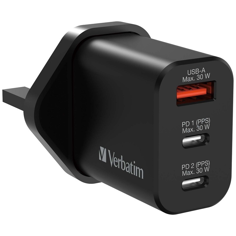 Verbatim 3 端口 30W PD 3.0 & QC 3.0 GaN 充電器