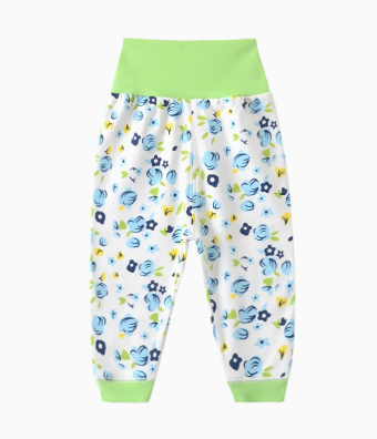 Hot recommended baby pure cotton high waist large pp belly pants (blue flower) (size: 66-100CM (please contact customer service to confirm the delivery size after placing the order)