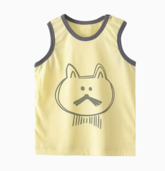 Hot selling 0-3 year old baby summer round neck pure cotton vest (cat daddy) (size: 66-140CM (please contact customer service to confirm the delivery size after placing the order)