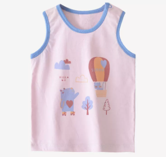 Hot selling 0-3 year old baby summer round neck pure cotton vest (Balloon Forest) (size: 66-140CM (please contact customer service to confirm the delivery size after placing the order)