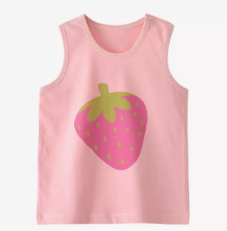 Hot selling 0-3 year old baby summer round neck pure cotton vest (strawberry) (size: 66-140CM (please contact customer service to confirm the delivery size after placing the order)