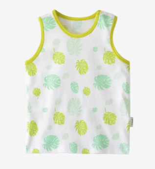 Hot selling 0-3 year old baby summer round neck pure cotton vest (leaf) (size: 80.130CM (please contact customer service to confirm the delivery size after placing the order)