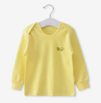 Hot selling baby autumn envelope collar pure cotton long-sleeved bottoming shirt (T104 striped yellow) (size: 66-73CM (please contact customer service to confirm the delivery size after placing the order)