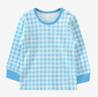 Popular baby autumn shoulder button pure cotton long-sleeved bottoming shirt (GZ103 plaid blue) (size: 66-90CM (please contact customer service to confirm the delivery size after placing the order)