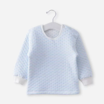 Popular baby thickened warm shoulder button long-sleeved shirt (striped blue) (size: 66-90CM (please contact customer service to confirm the delivery size after placing the order)