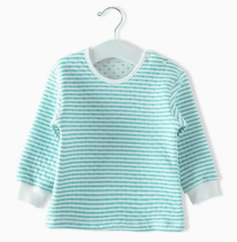 Popular baby thickened warm shoulder button long-sleeved shirt (striped lake green) (size: 66-73CM (please contact customer service to confirm the delivery size after placing the order)