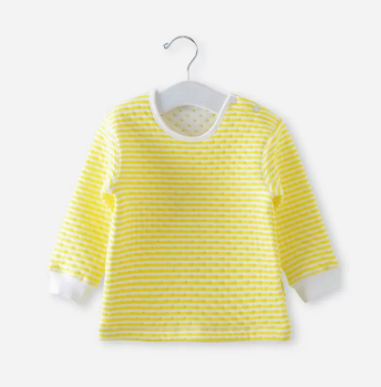 Popular baby thickened warm shoulder button long-sleeved shirt (striped bright yellow) (size: 66.73.85CM (please contact customer service to confirm the delivery size after placing the order)