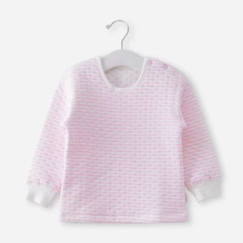 Popular baby thickened warm shoulder button long-sleeved shirt (striped pink) (size: 66CM (please contact customer service to confirm the delivery size after placing the order)