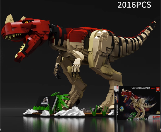 新款積木玩具（角鼻龍）（規格：恐龍尺寸：67*21*36CM 包裝尺寸：62*10*44CM）