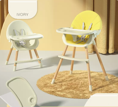 Popular baby dining chair (luxury model with height adjustable ivory white [yellow PU leather cushion + double-layered dinner plate])