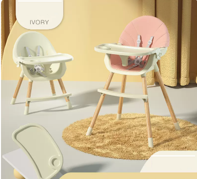 Popular baby dining chair (luxury model with height adjustable ivory white [pink PU leather cushion + double-layered dinner plate])