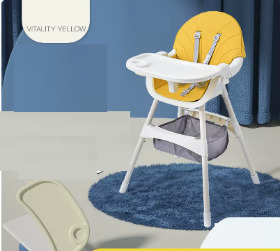 Popular baby dining chair (flagship pedal reinforced vibrant yellow [double-layer dinner plate + PU leather cushion + storage basket])