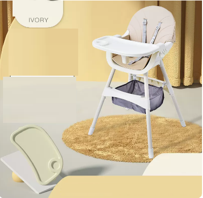 Popular baby dining chair (flagship pedal reinforced ivory white [double-layer dinner plate + PU leather cushion + storage basket])