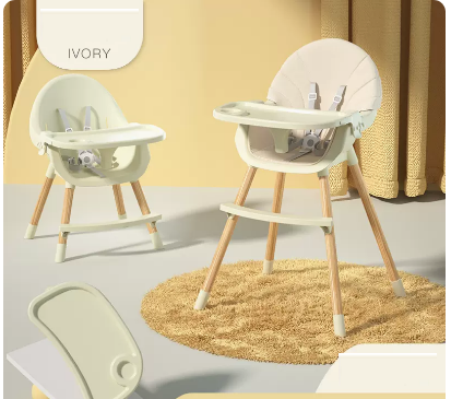 Popular baby dining chair (luxury model with height adjustable ivory white [PU leather cushion + double-layered dinner plate])