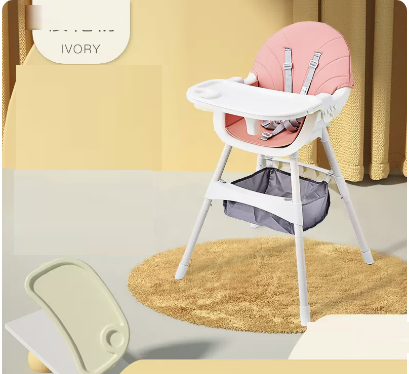 Popular baby dining chair (flagship pedal reinforced cherry blossom pink [double-layer dinner plate + PU leather cushion + storage basket])