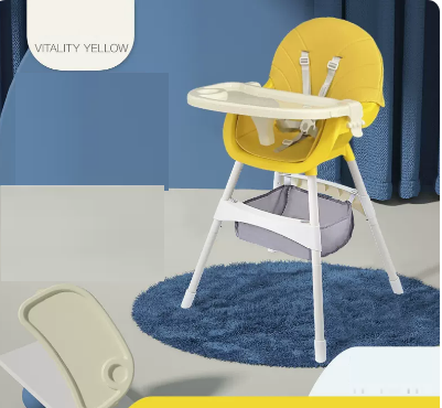 Popular baby dining chair (flagship pedal reinforced lemon yellow [double-layer dinner plate + PU leather cushion + storage basket])
