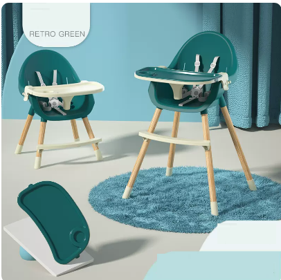 Popular baby dining chair (upgraded height-adjustable vintage green [green dinner plate])